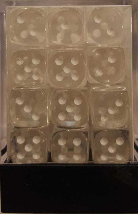 Translucent D6 12mm Clear/white  (36CT)