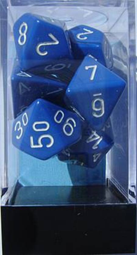 Buy Opaque Blue w/white Polyhedral 7-Die Set in NZ. 