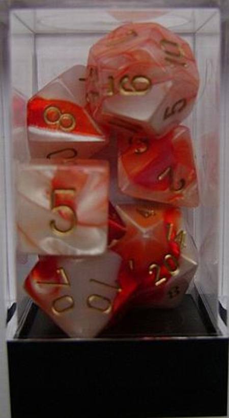 Gemini Red-White w/gold Polyhedral 7-Die Set