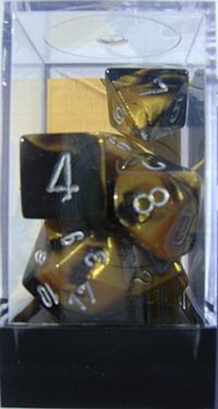 Buy Gemini Black-Gold w/silver Polyhedral 7-Die Set in NZ. 