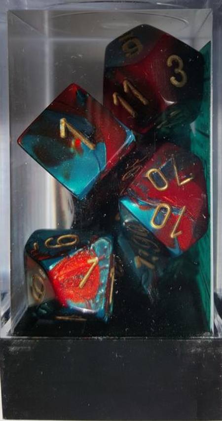 Buy Gemini Red-Teal w/gold Polyhedral 7-Die Set in NZ. 