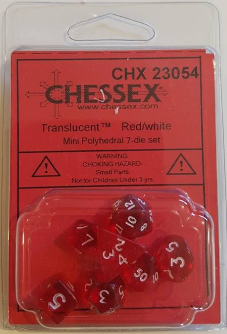 Buy Mini Transparent Red/White Polyhedral 7-Die Set in NZ.
