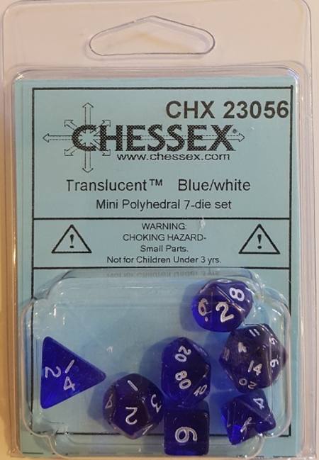Buy Mini Transparent Blue/White Polyhedral 7-Die Set in NZ.