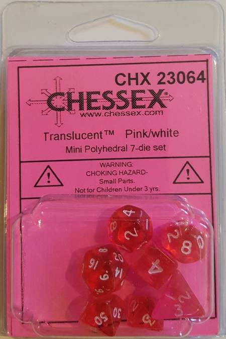 Buy Mini Transparent Pink/White Polyhedral 7-Die Set in NZ.