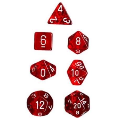 Buy Translucent Red w/White Polyhedral 7-Die Set in NZ. 