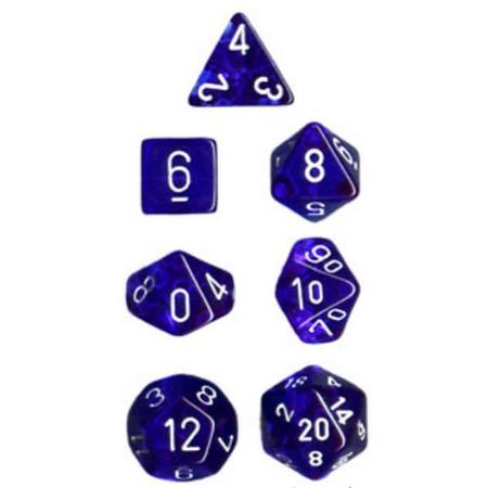 Buy Translucent Blue w/White Polyhedral 7-Die Set in NZ. 