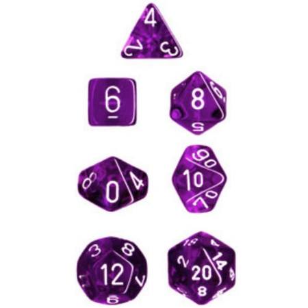 Buy Translucent Purple w/White Polyhedral 7-Die Set in NZ.
