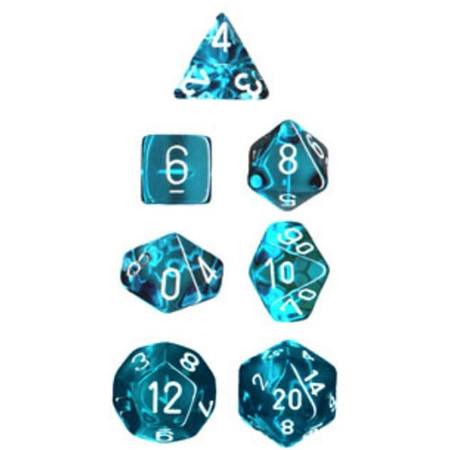 Buy Translucent Teal w/White Polyhedral 7-Die Set in NZ. 