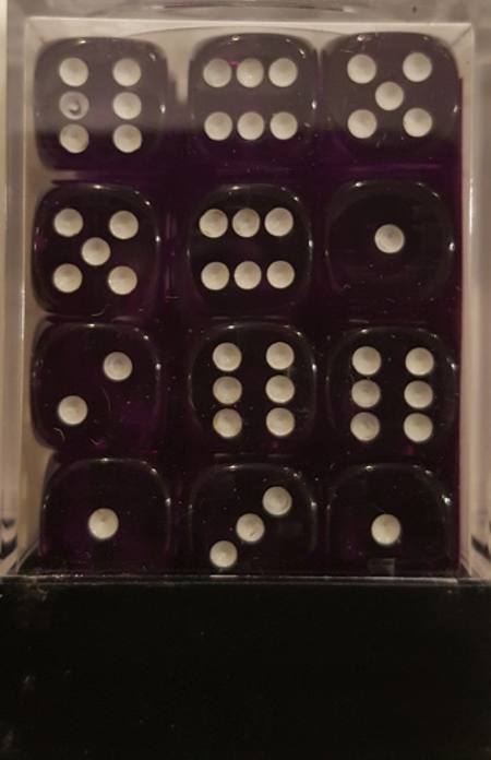 Translucent D6 12mm Purple/white  (36CT)