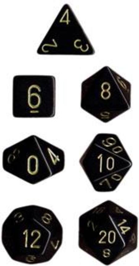 Opaque Black w/gold Polyhedral 7-Die Set