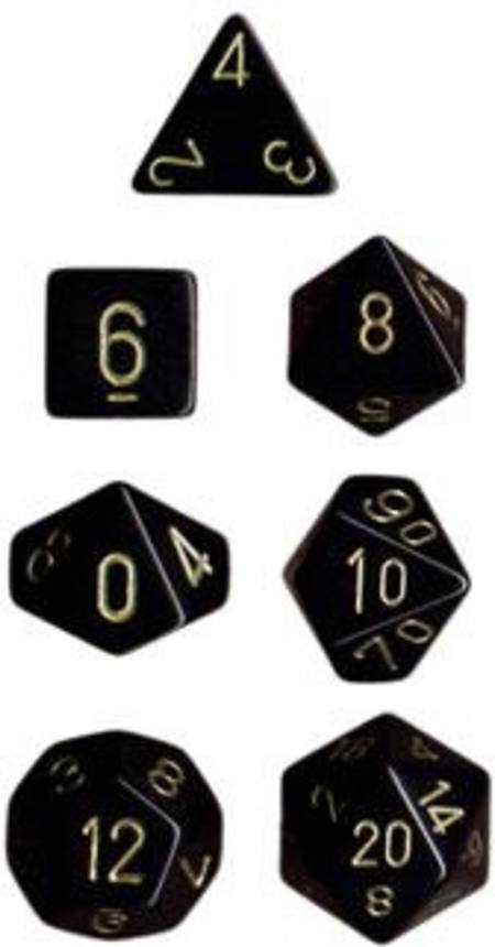 Buy Opaque Black w/gold Polyhedral 7-Die Set in NZ. 