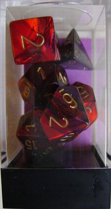 Gemini Purple-Red w/gold Polyhedral 7-Die Set