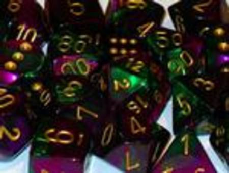 Gemini Green-Purple w/gold Polyhedral 7-Die Set