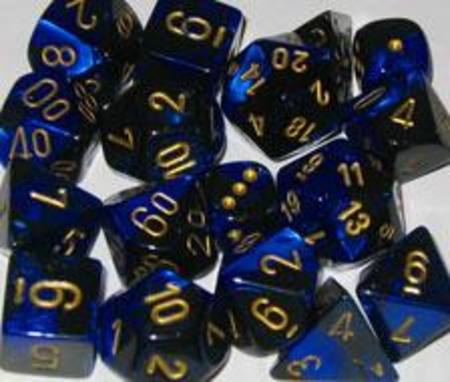 Gemini Black-Blue w/gold Polyhedral 7-Die Set