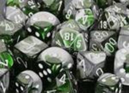 Gemini Green-Steel w/white Polyhedral 7-Die Set