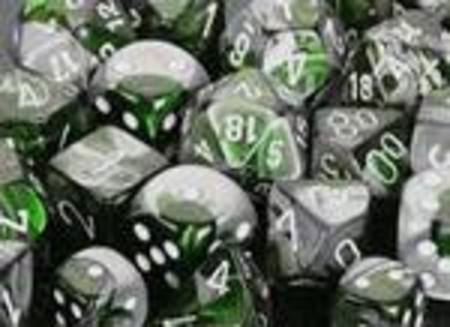 Buy Gemini Green-Steel w/white Polyhedral 7-Die Set in NZ. 