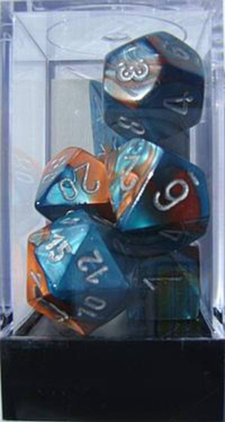 Gemini Copper-Teal w/silver Polyhedral 7-Die Set