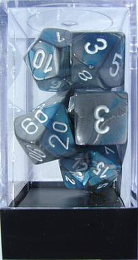 Buy Gemini Steel-Teal w/white Polyhedral 7-Die Set in NZ. 