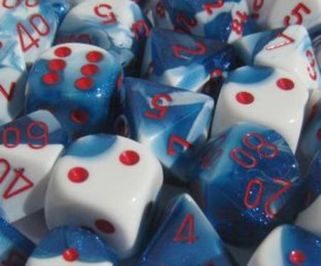 Gemini Astral Blue-White w/Red Polyhedral 7-Die Set
