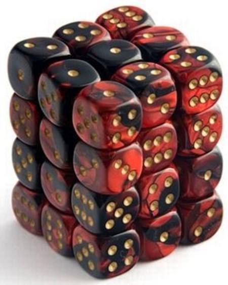 Gemini D6 12mm Black-Red w/gold (36CT)